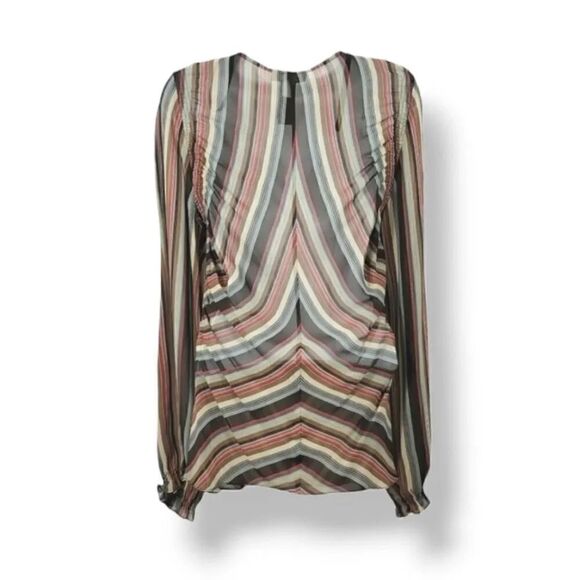 Vintage 90's Y2K Kenneth Cole 100% Silk Striped Longsleeve Top Size 8 - Picture 3 of 13